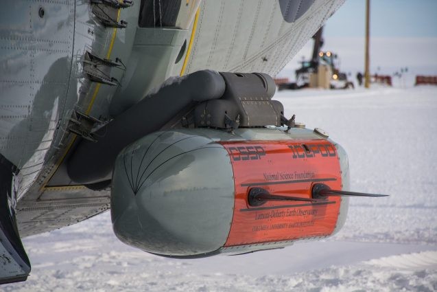 IcePod attached to LC130 at William's "Willy" Airfield, Antarctica. Photo: Mike Lucibella (NSF)