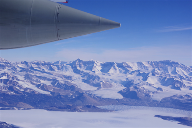 Photo of Trans-Antarctic Mountains which border the East of the Ross Ice Shelf. Photo: Susan Howard (ESR)