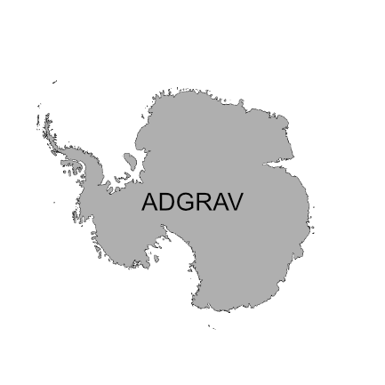 Grey image of Antarctica with the word ADGRAV superimposed in black font.