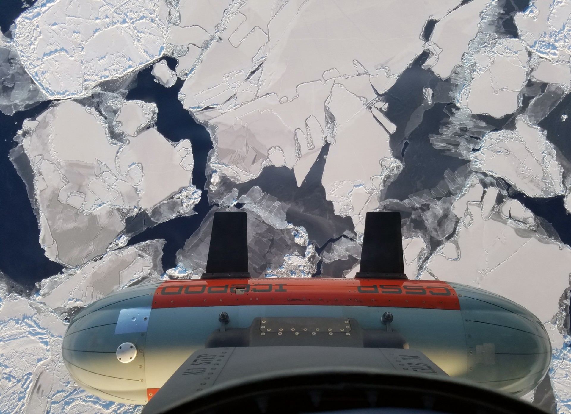 IcePod over fractured sea ice in Ross Sea Antarctica. Photo: Beth Burton (USGS)