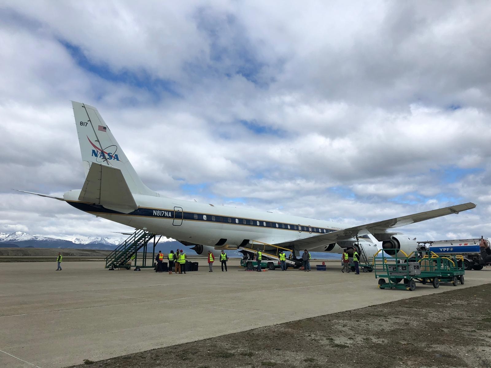 NASA's DC8 on tarmac in Ushuaia, Argentina. Photo: Caitlin Locke (LDEO)