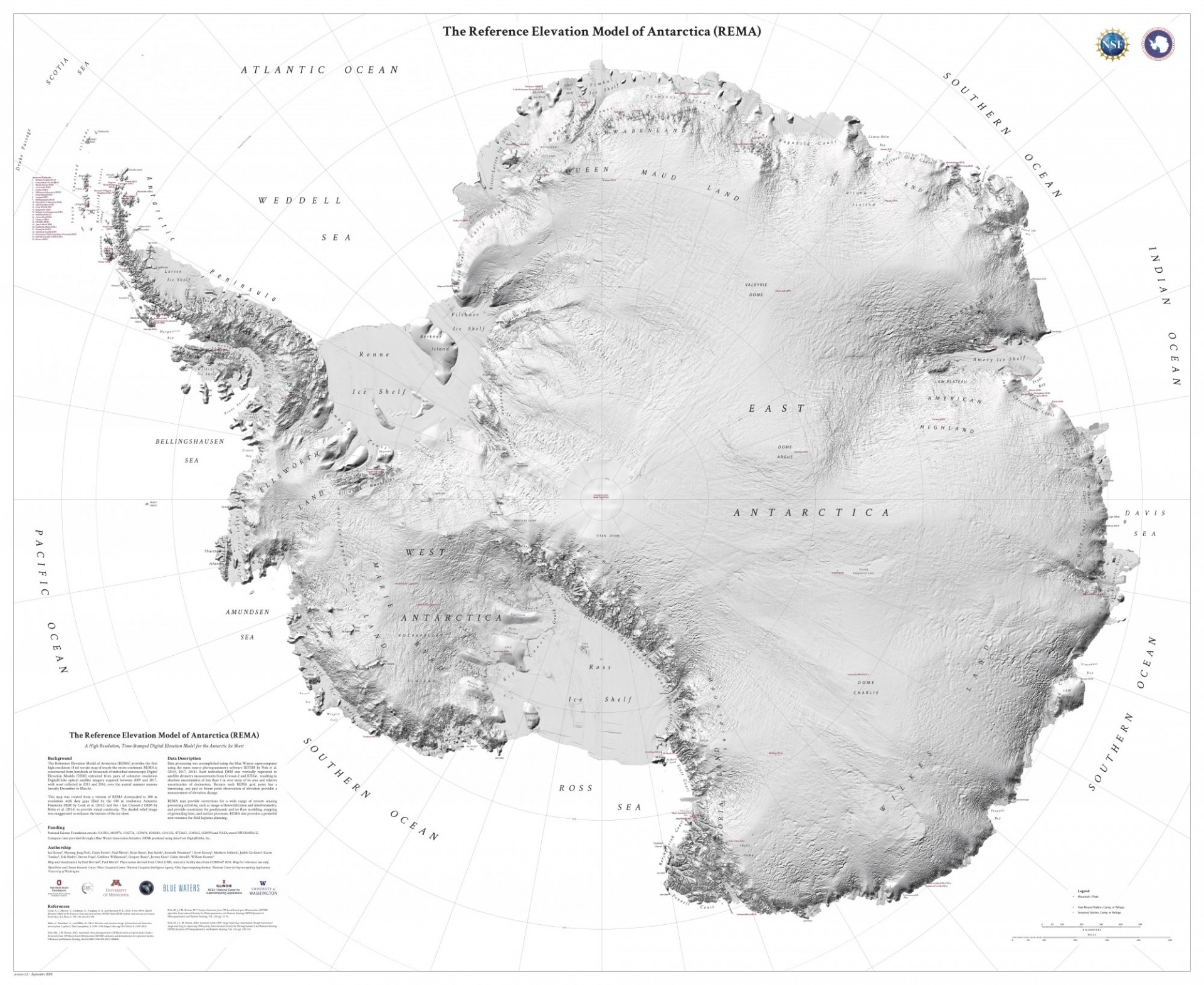 Cartographic map of the Reference Elevation Model of Antarctica by the Polar Geospatial Center