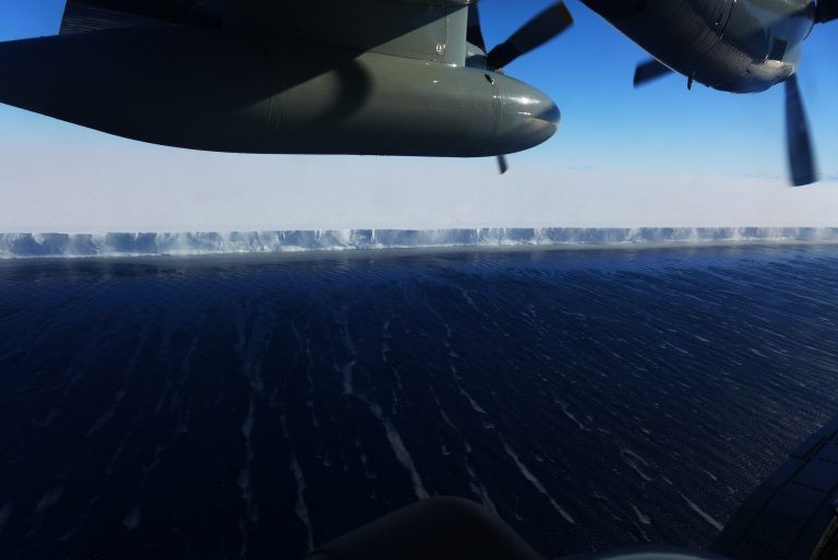 Front of the Ross Ice Shelf and the Ross Sea Embayment from aircraft. Photo: Beth Burton (USGS)