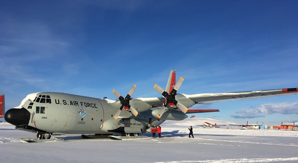 LC-130 Hercules transport aircraft after snowstorm in Antarctica. Photo: Caitlin Locke (LDEO)