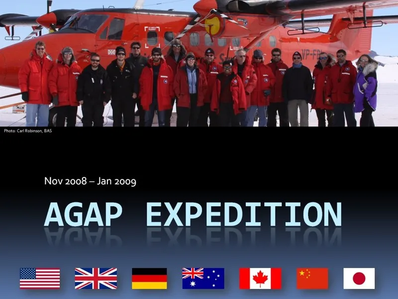 Team photo with AGAP banner at the bottom. Photo: Carl Robinson (BAS)