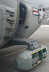Rear troop door of aircraft with IcePod attached. Photo: Nicholas Frearson (LDEO)