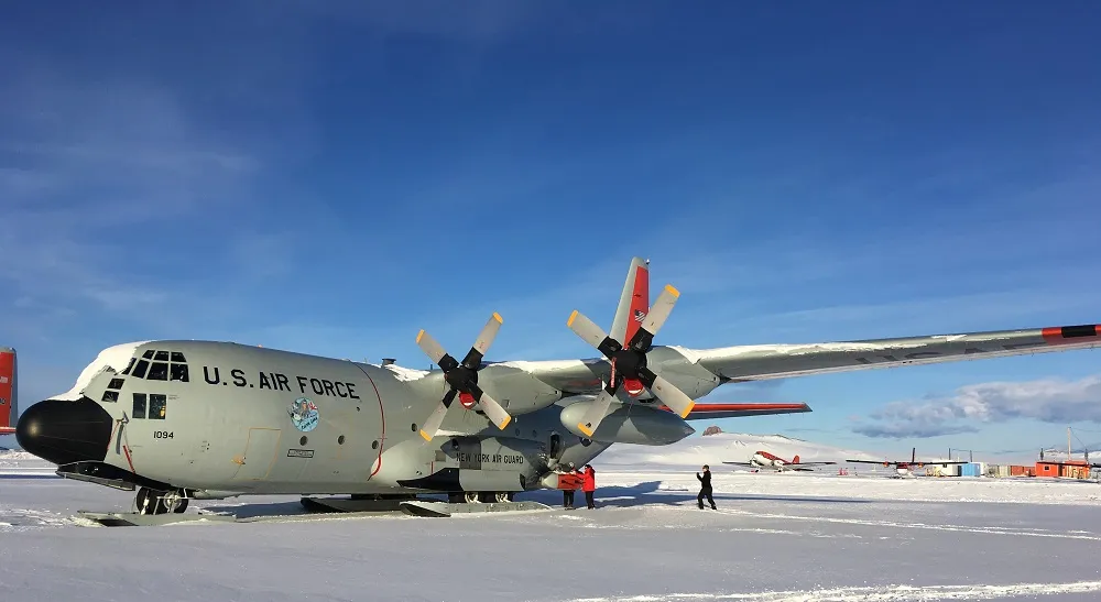 LC-130 Hercules transport aircraft after snowstorm in Antarctica. Photo: Caitlin Locke (LDEO)